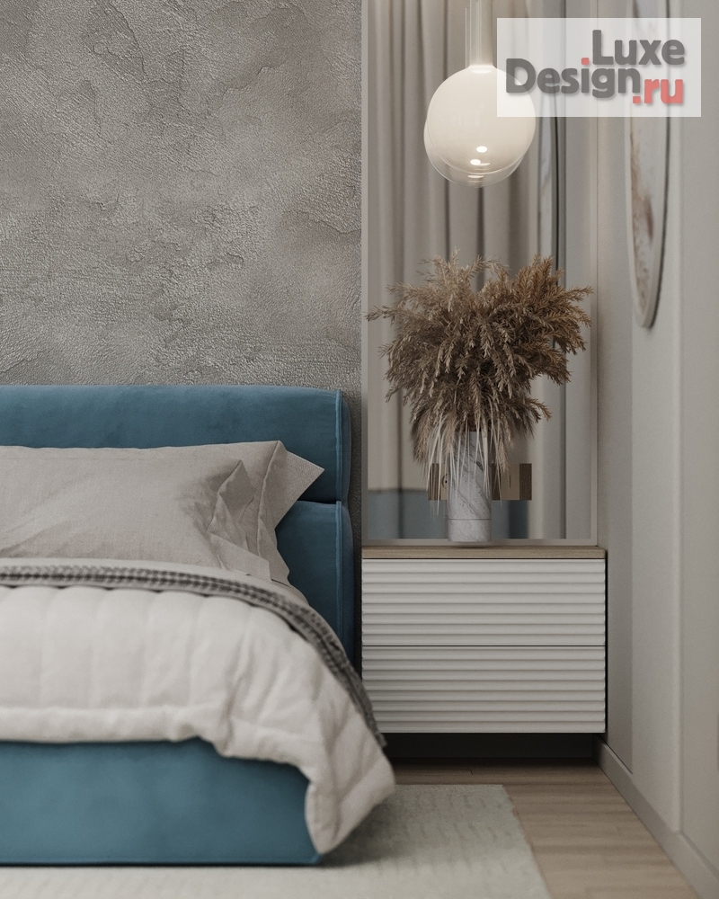 Дизайн интерьера спальни "Спальня в нежно-голубых оттенках. В ЖК Голден Сити." (фото 10)