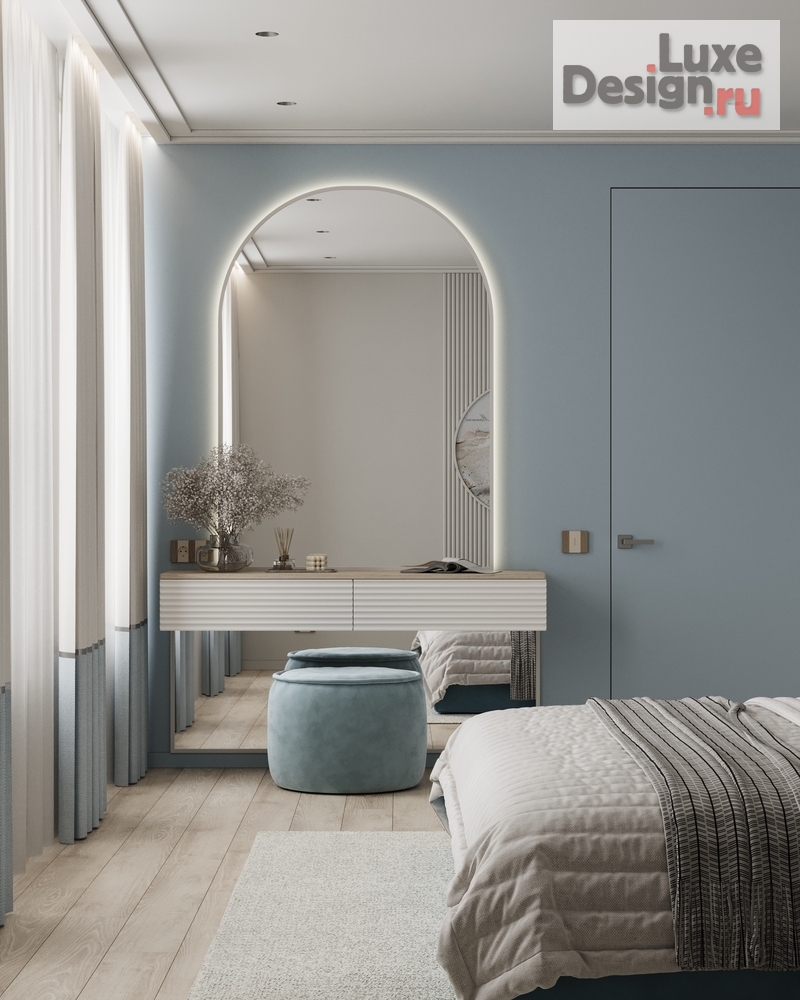 Дизайн интерьера спальни "Спальня в нежно-голубых оттенках. В ЖК Голден Сити." (фото 6)