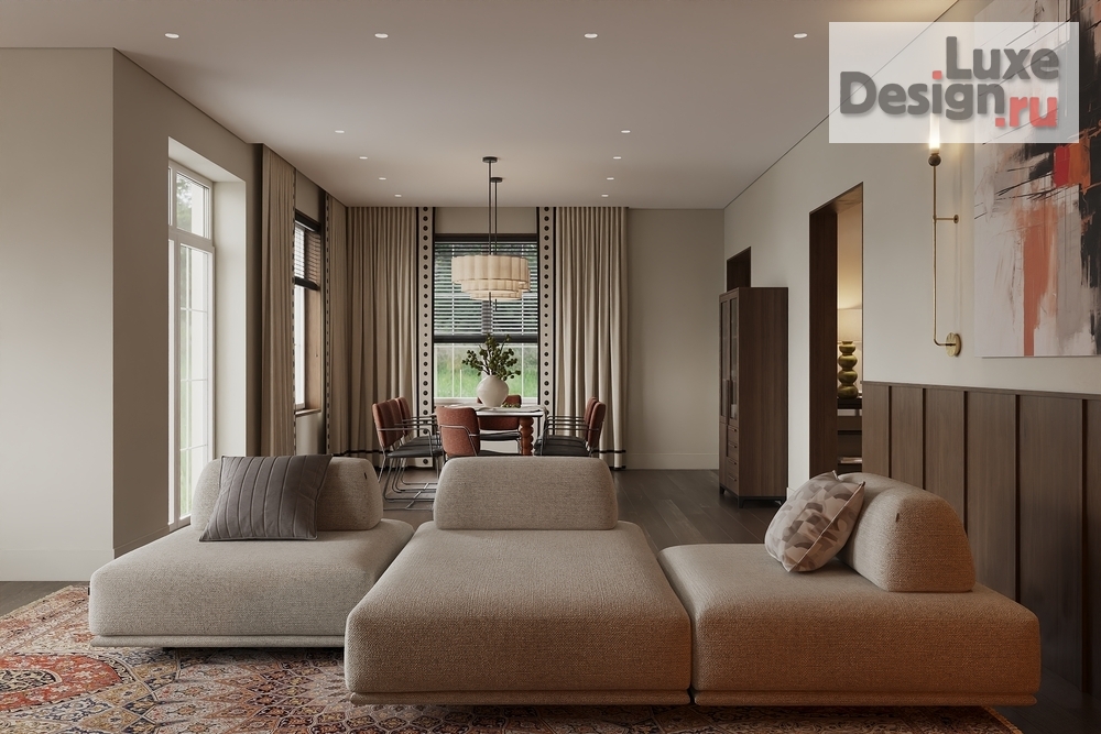 Дизайн интерьера загородного дома "Гостиная с камином " (фото 11)