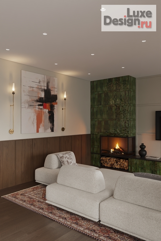 Дизайн интерьера загородного дома "Гостиная с камином " (фото 2)