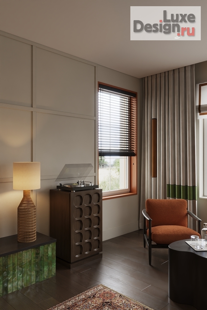 Дизайн интерьера загородного дома "Гостиная с камином " (фото 3)