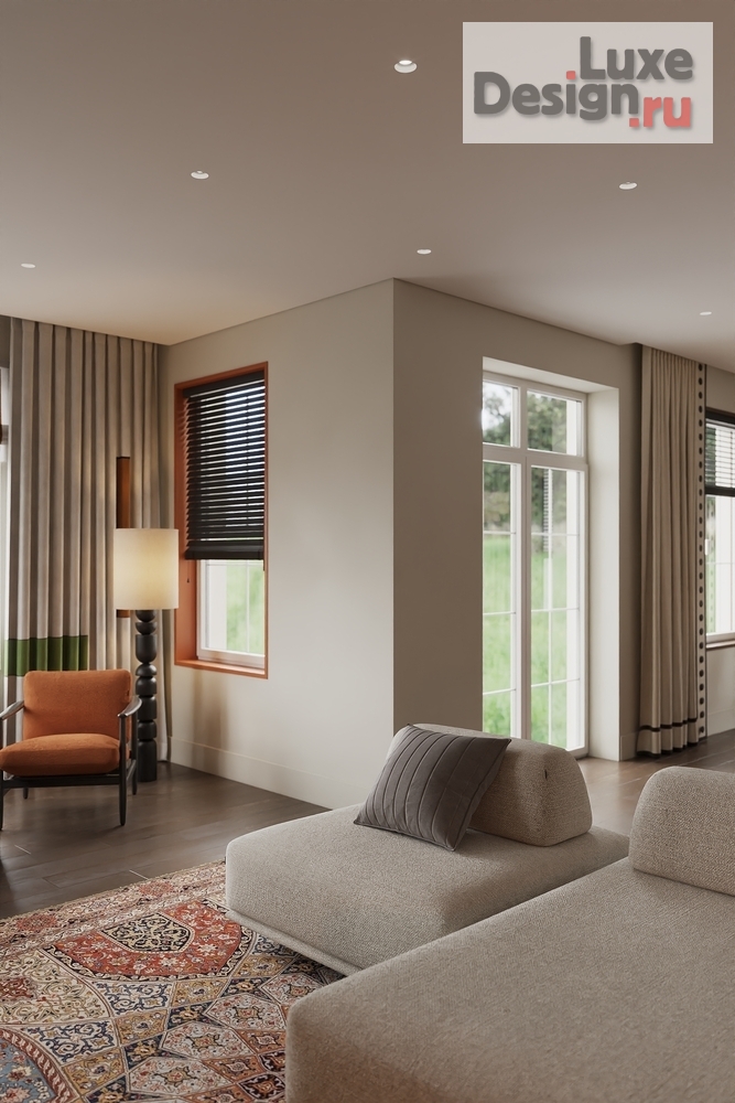 Дизайн интерьера загородного дома "Гостиная с камином " (фото 6)