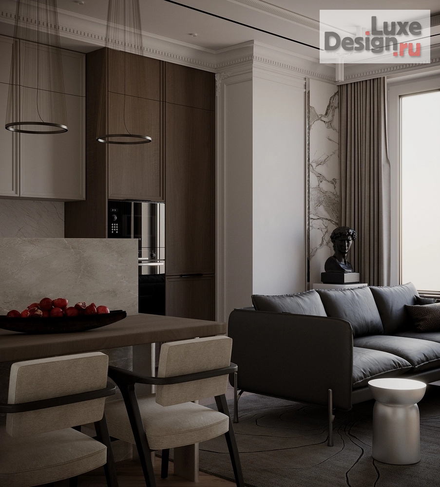 Дизайн интерьера двухкомнатной квартиры "Современная классика в светлых тонах" (фото 1)