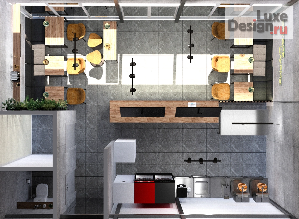 Дизайн интерьера кафе "Дизайн-проект кафе в Нижнем Новгороде" (фото 7)