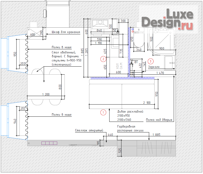 Дизайн интерьера однокомнатной квартиры "Дизайн-проект очень маленькой квартиры Чайковского 51" (фото 14)