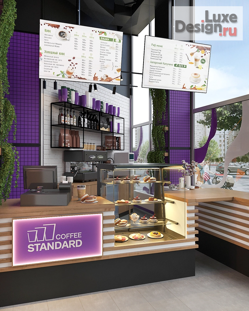 Дизайн интерьера кафе "КОФЕЙНЯ Standart Coffee (Санкт-Петербург, ТЦ Норд и пр. Просвещения)" (фото 3)