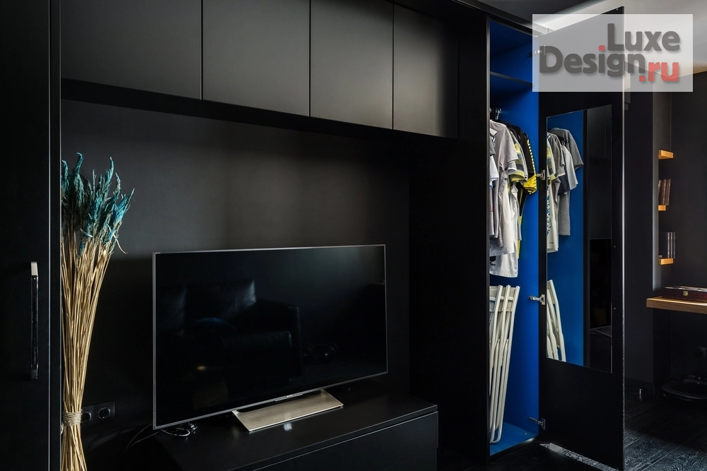 Дизайн интерьера однокомнатной квартиры "Все оттенки черного (современный интерьер для молодого человека)" (фото 3)