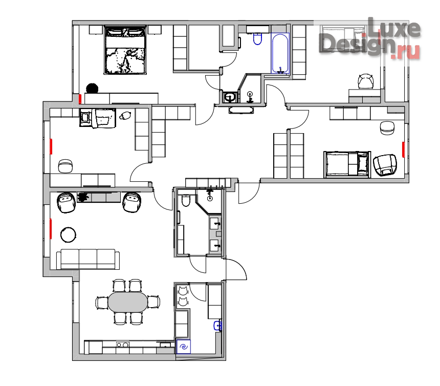 Дизайн интерьера четырехкомнатной квартиры "квартира для семьи из 5 человек и 2 кошек" (фото 18)