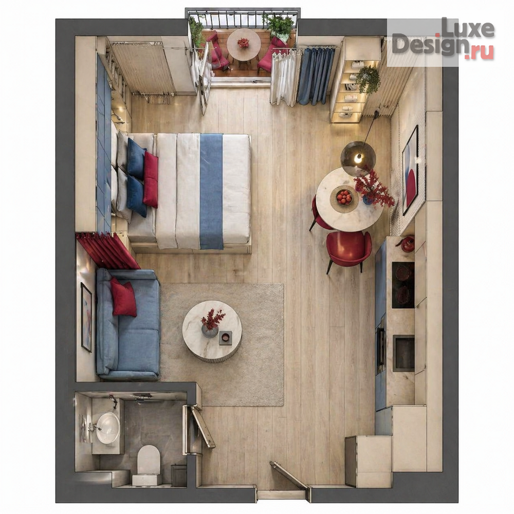 Дизайн интерьера квартиры студии "Студия 29м2 для молодой пары" (фото 1)