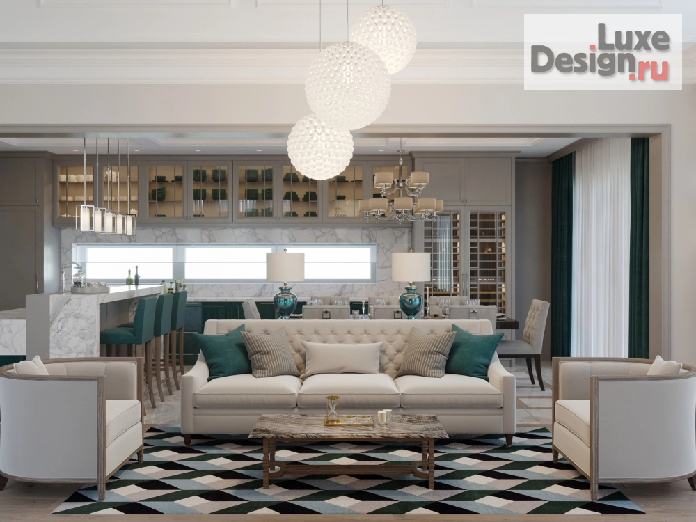 Дизайн интерьера загородного дома "Интерьер гостиной и столовой загородного дома" (фото 2)