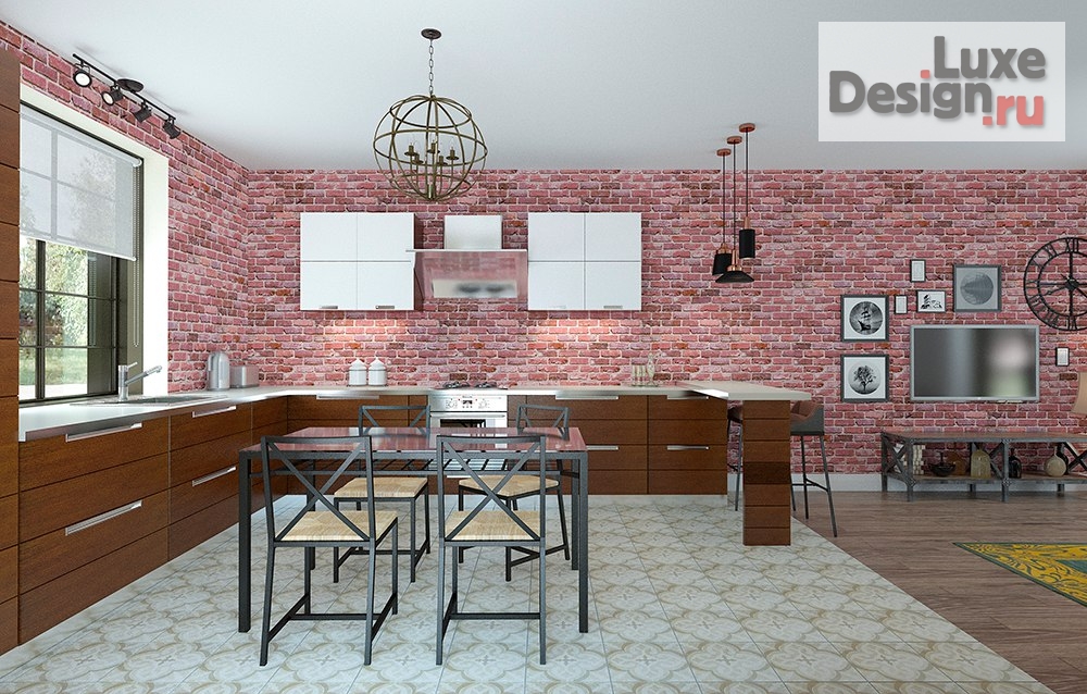 Дизайн интерьера кухни "Кухня-гостиная в стиле ЛОФТ" (фото 2)