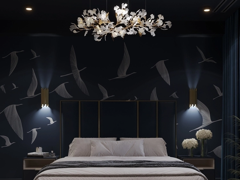 Дизайн интерьера частного интерьера в Санкт-Петербурге "Спальня с журавлями"