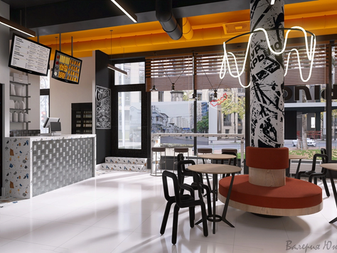 Дизайн интерьера общественного интерьера в Санкт-Петербурге "Стрит фуд "Кур-крыло" Новоселье"